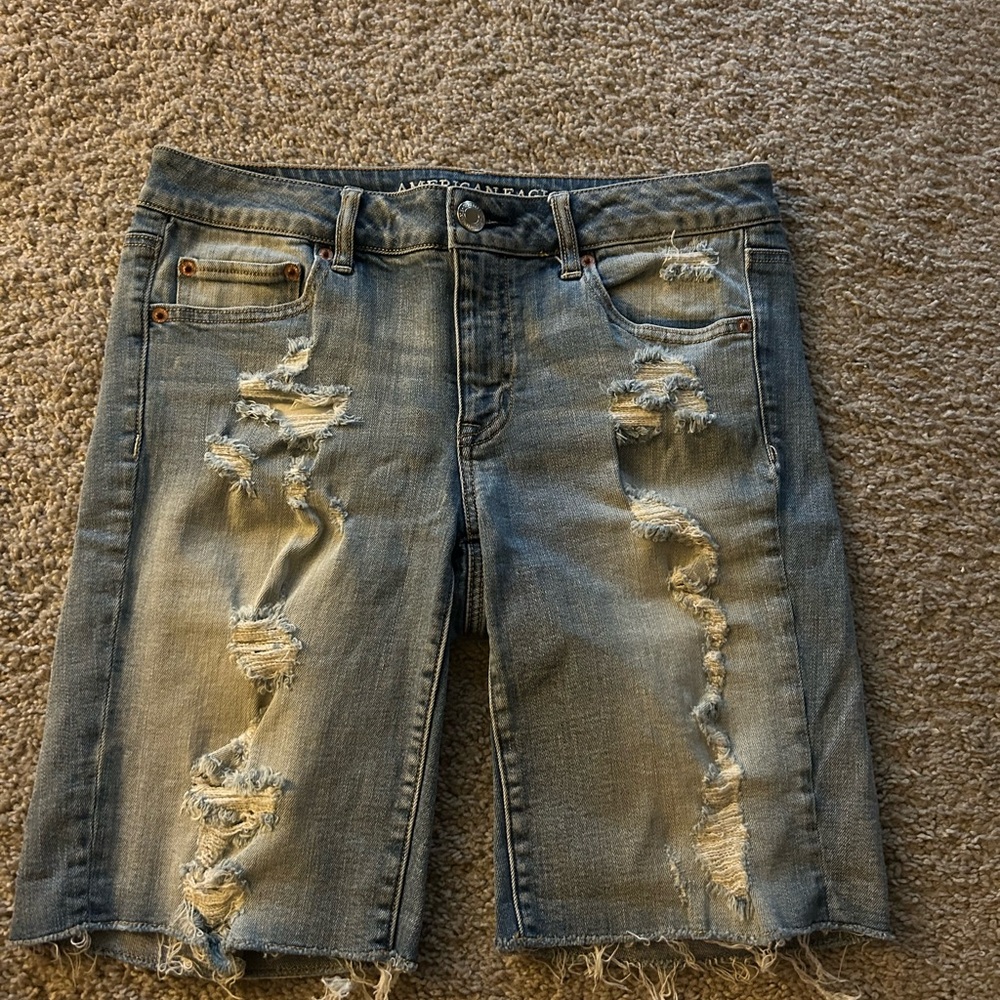 American Eagle Outfitters Women’s Distressed Light Blue Denim Shorts